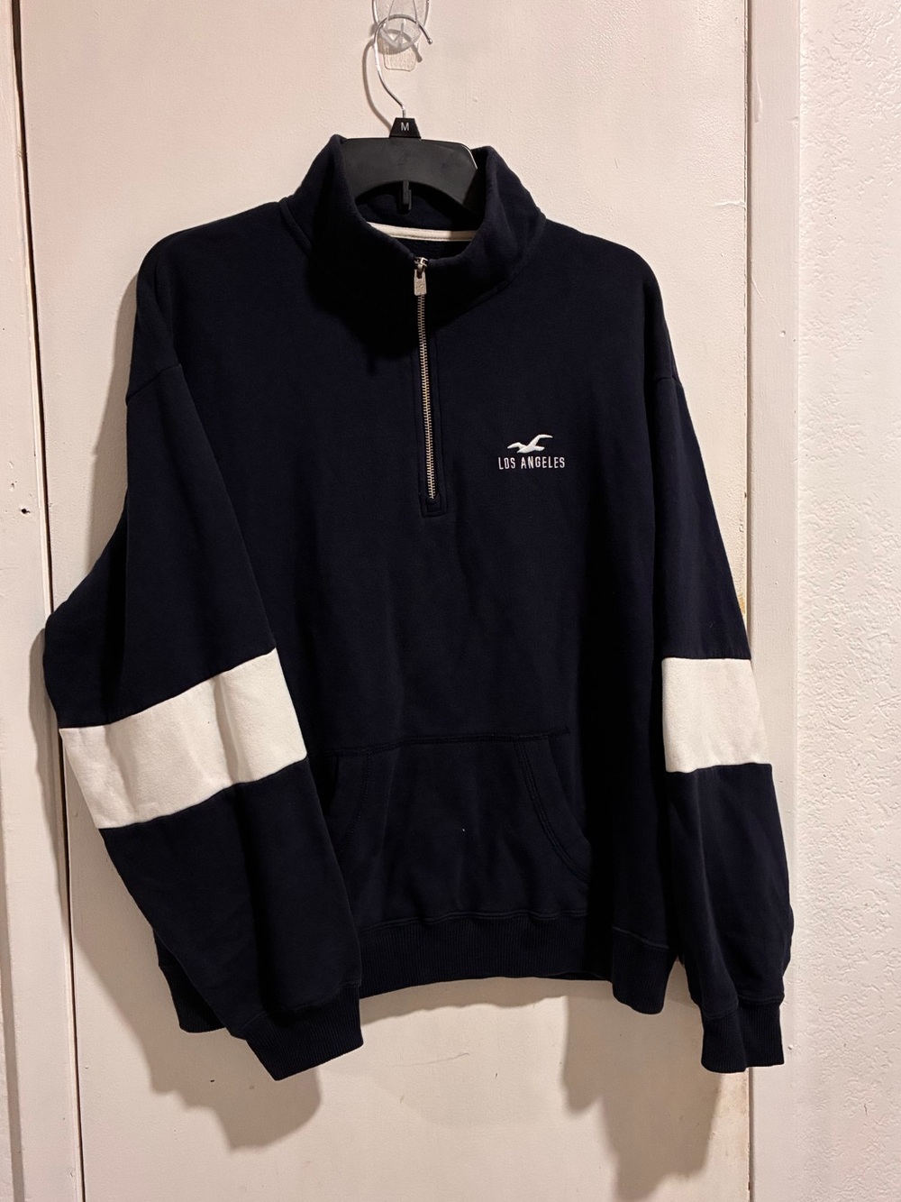 Hollister Navy and White Quarter-Zip Pullover